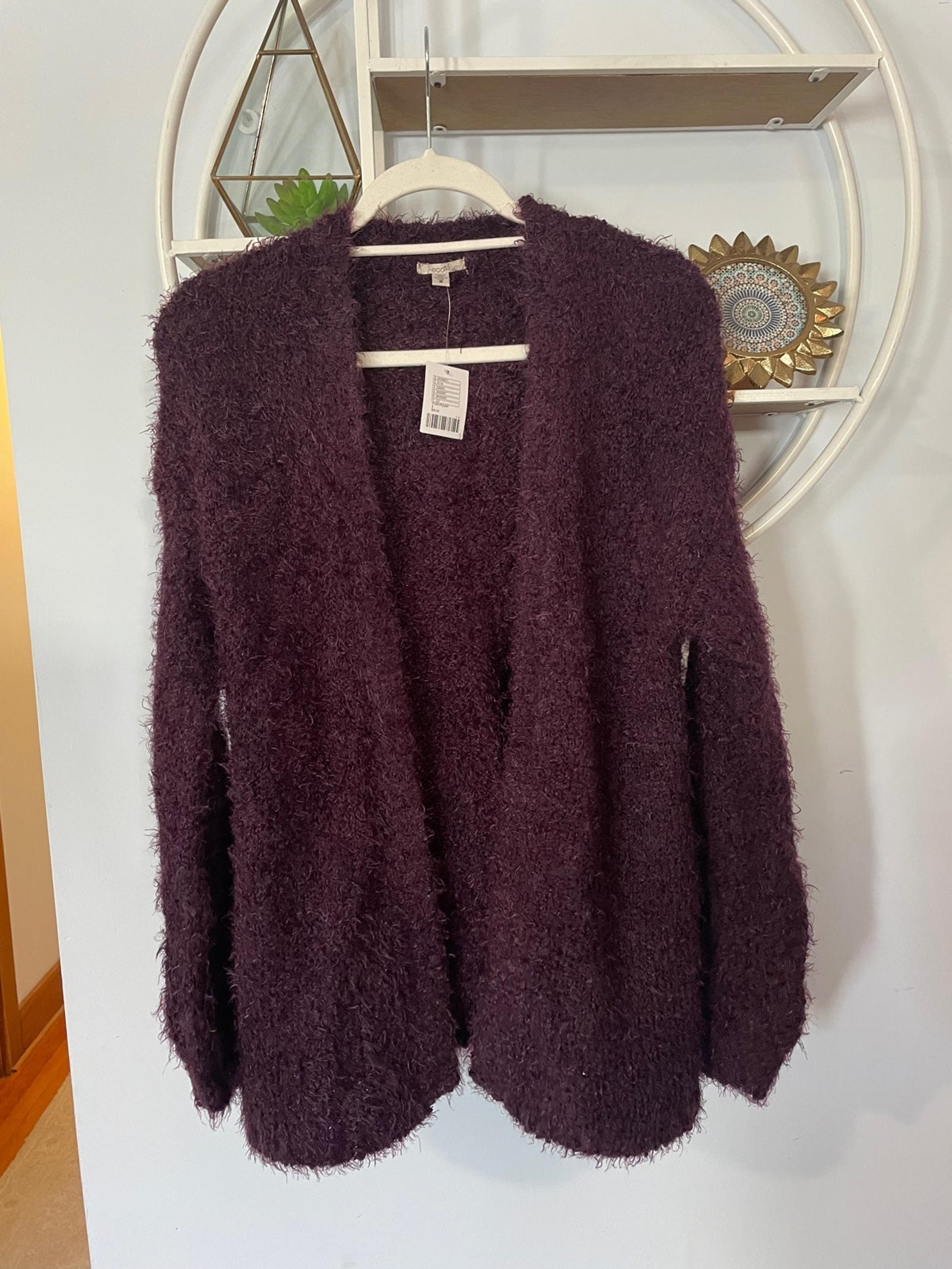 Ecote Anthropologie Women's Small S Eyelash Purple Open Cardigan Pockets NWT