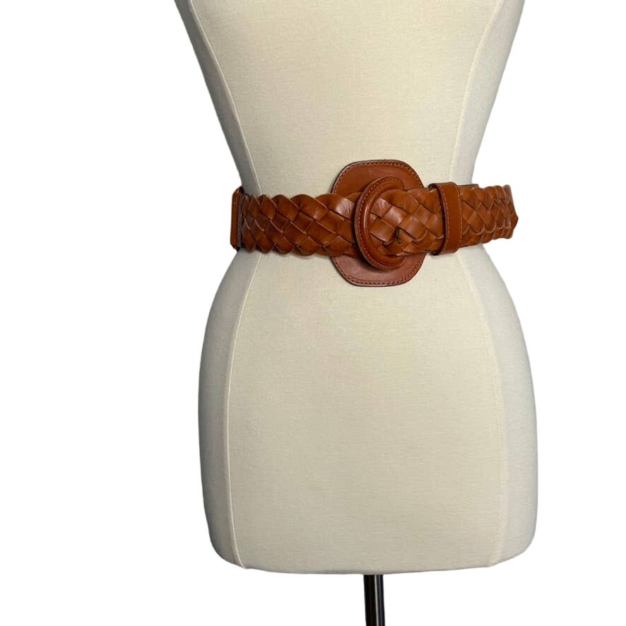 UNBRANDED Adjustable Large Buckle Brown Belt Braided Vintage
