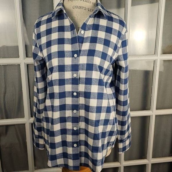Vineyard Vines Performance Womens Blue White Buffalo Check Relaxed Shirt 8