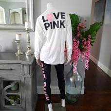 NEW (L) VS PINK Foldover Leggings and Campus Tee in dreamy pink originals