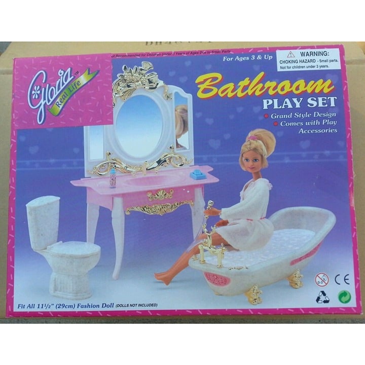 Gloria Furniture Size Deluxe Bathroom W/ Tub & Mirror Play Set for Dollhouse