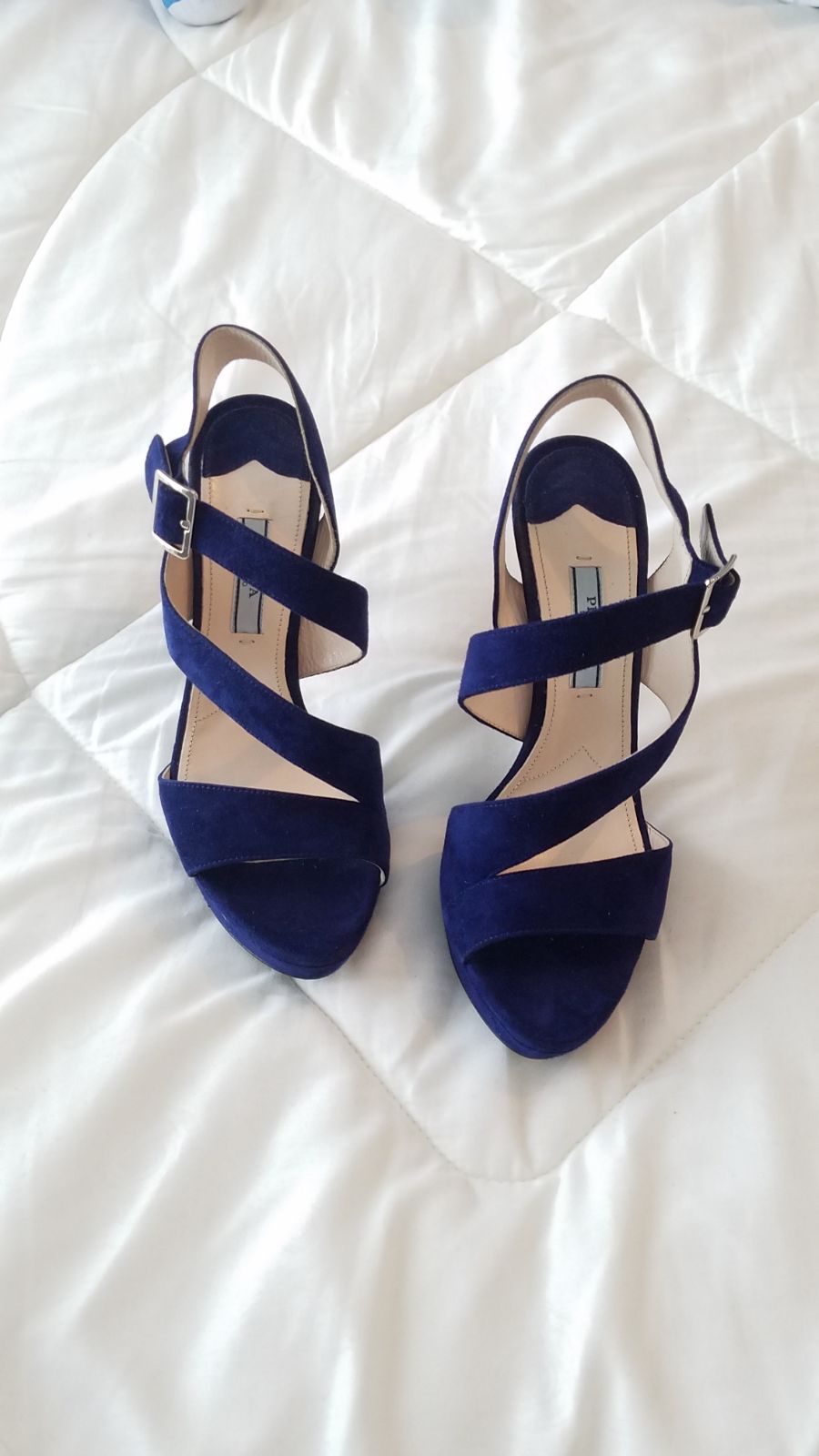 Prada Suede Blue Sandal Heels 36.5 6.5