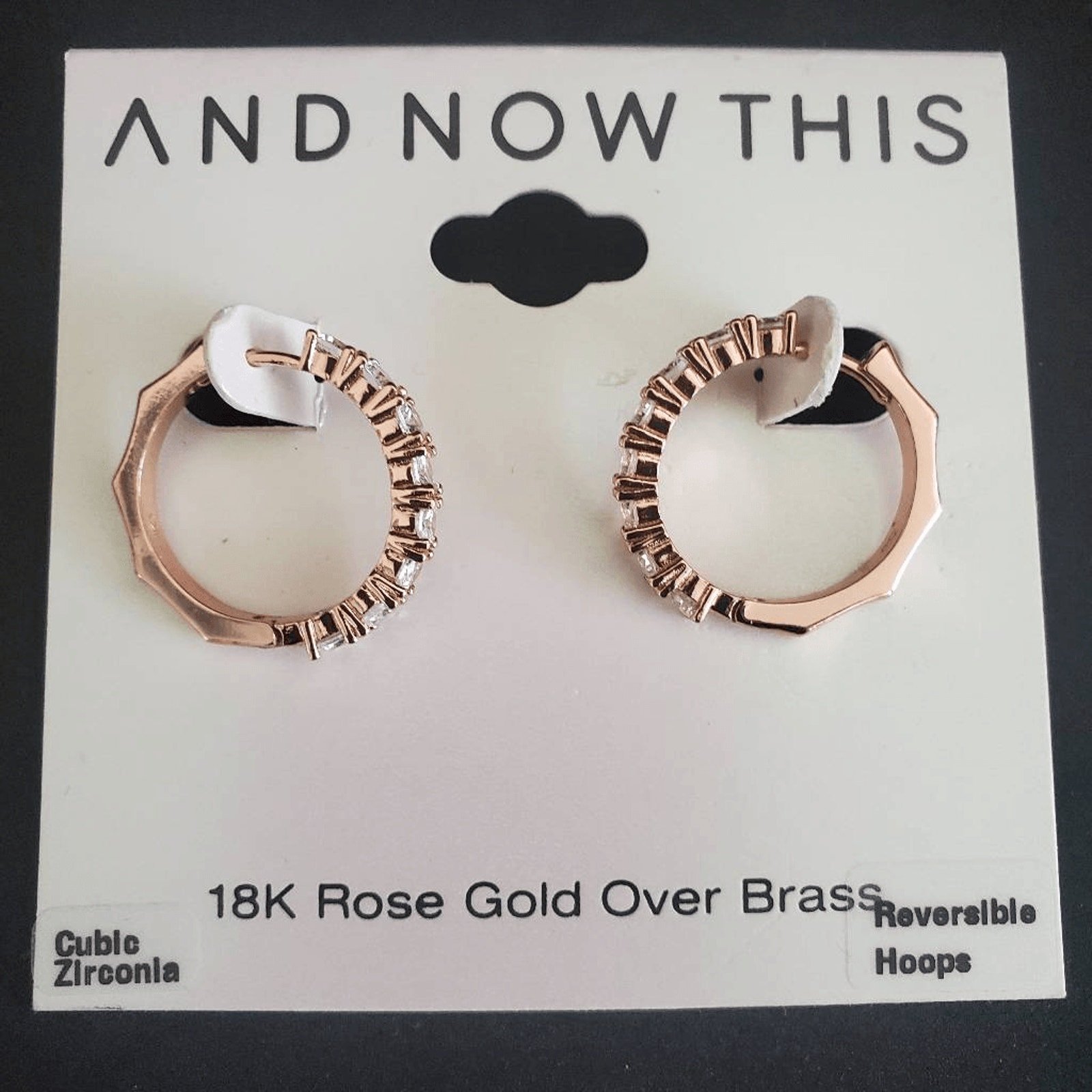 And Now This 18k Rose Gold Plated Reversable Hoops with Cubic Zirconia NWT