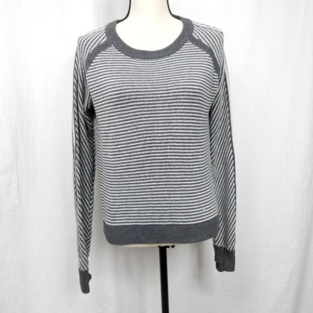 Lululemon Cotton Devi Gray White Striped Sweater 4