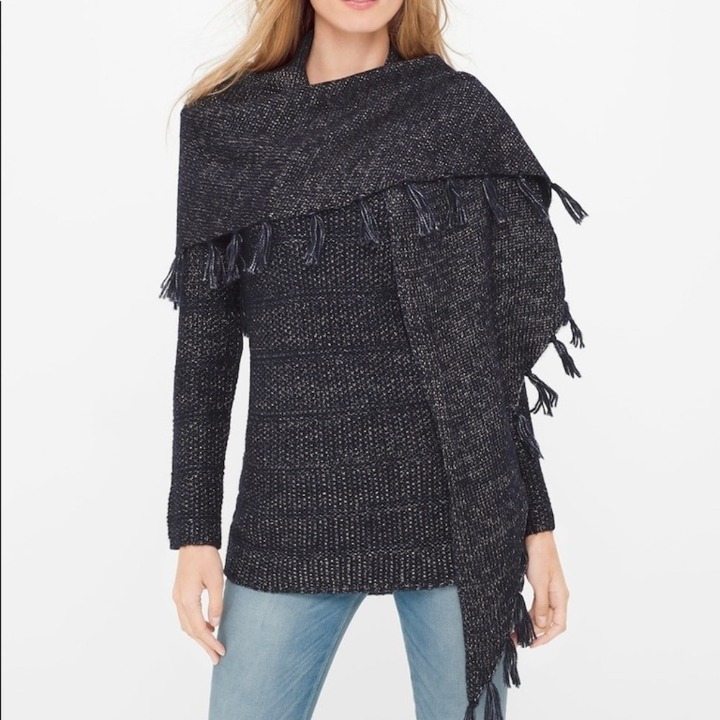 {WHBM} Navy Lurex Scarf Pullover Sweater