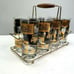Vintage Car Drinking Glasses Metal Rack Bar Black Gold Transportation MCM
