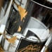 Vintage Car Drinking Glasses Metal Rack Bar Black Gold Transportation MCM