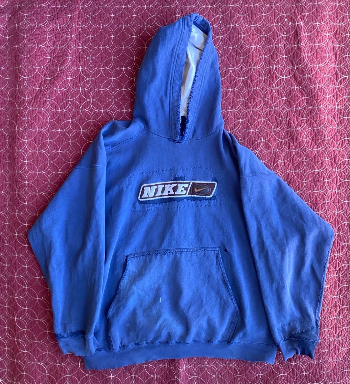 Vintage 1990s Nike White Tag Grunge Hoodie Size XL Distressed Made In USA