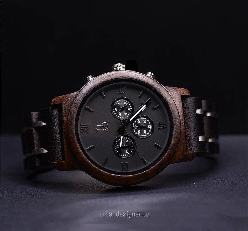Wooden Watch- Men's Chronograph Wood Watch With Dark Wood