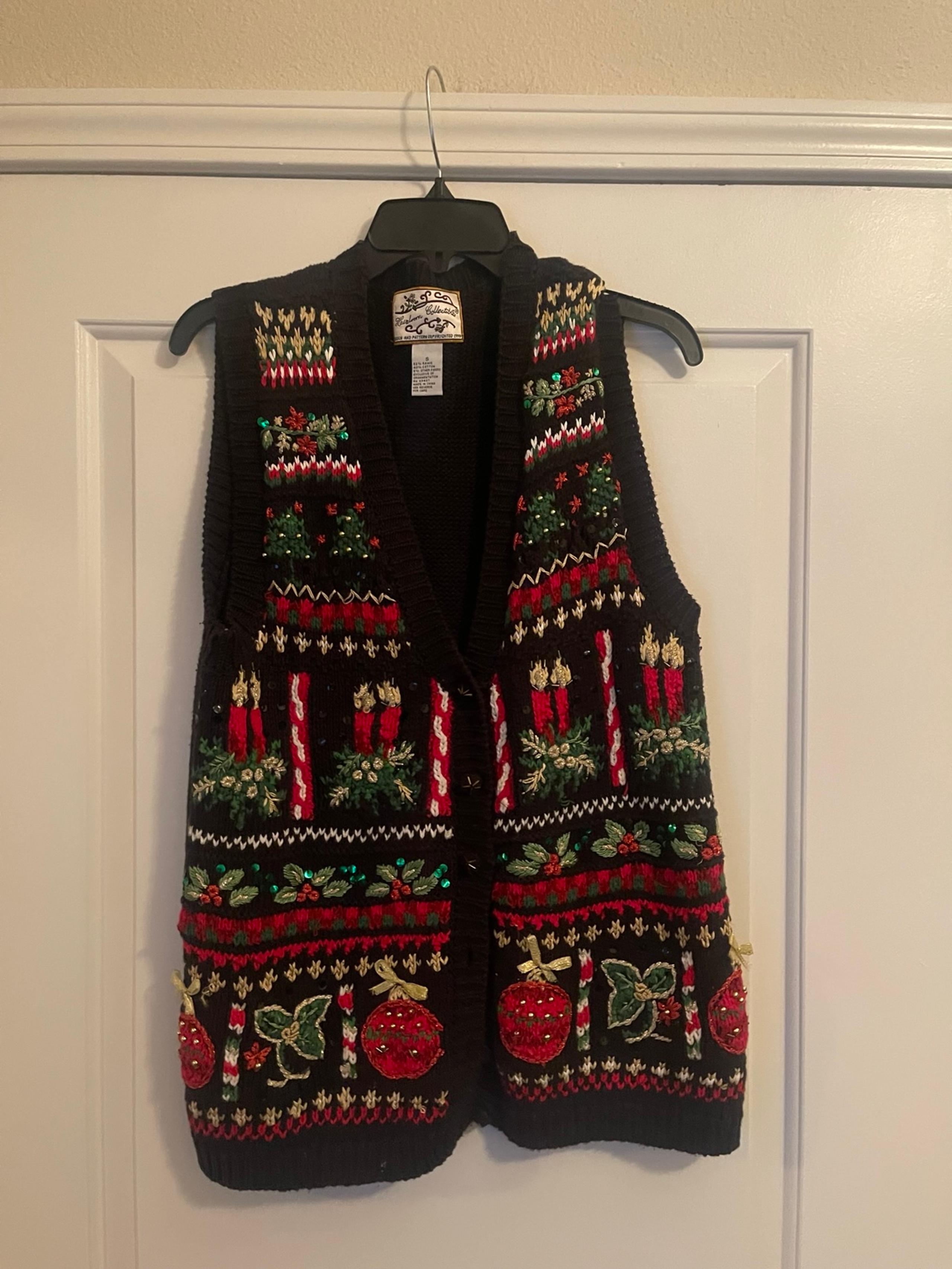 VTG Heirloom Collectibles Cardigan Womens S Christmas Knit Sweater Vest