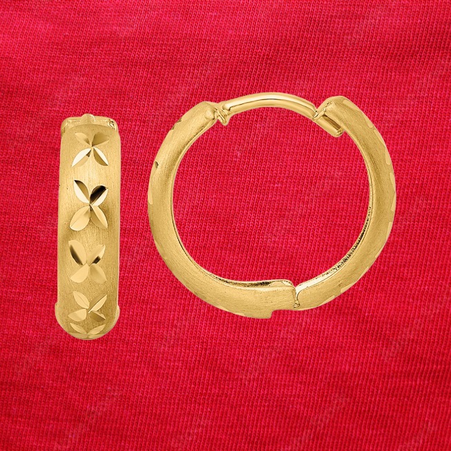 14k Diamond-cut X Satin 3x13mm Hinged Hoop Earrings