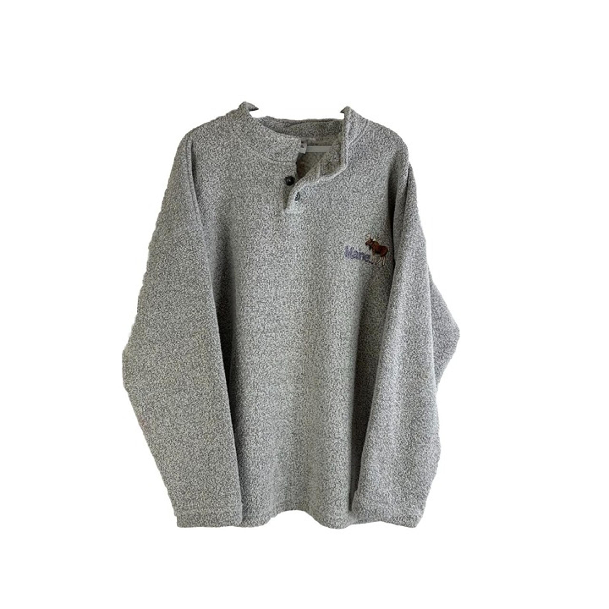 Vintage 90s Mens XL Maine Moose Stitched Henley Crewneck Sweatshirt USA