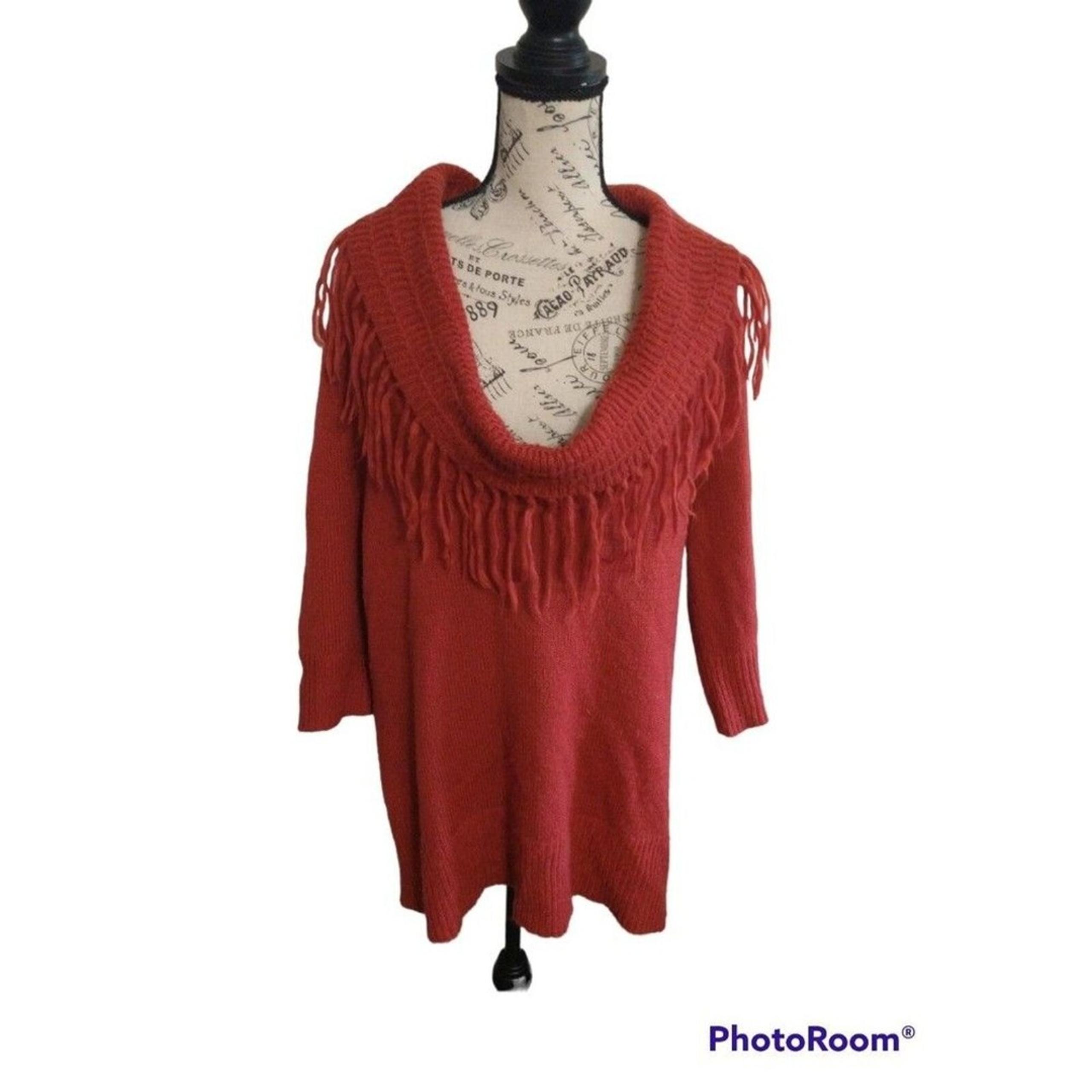Torrid boho  fringed cowl neck  sweater red size 1
