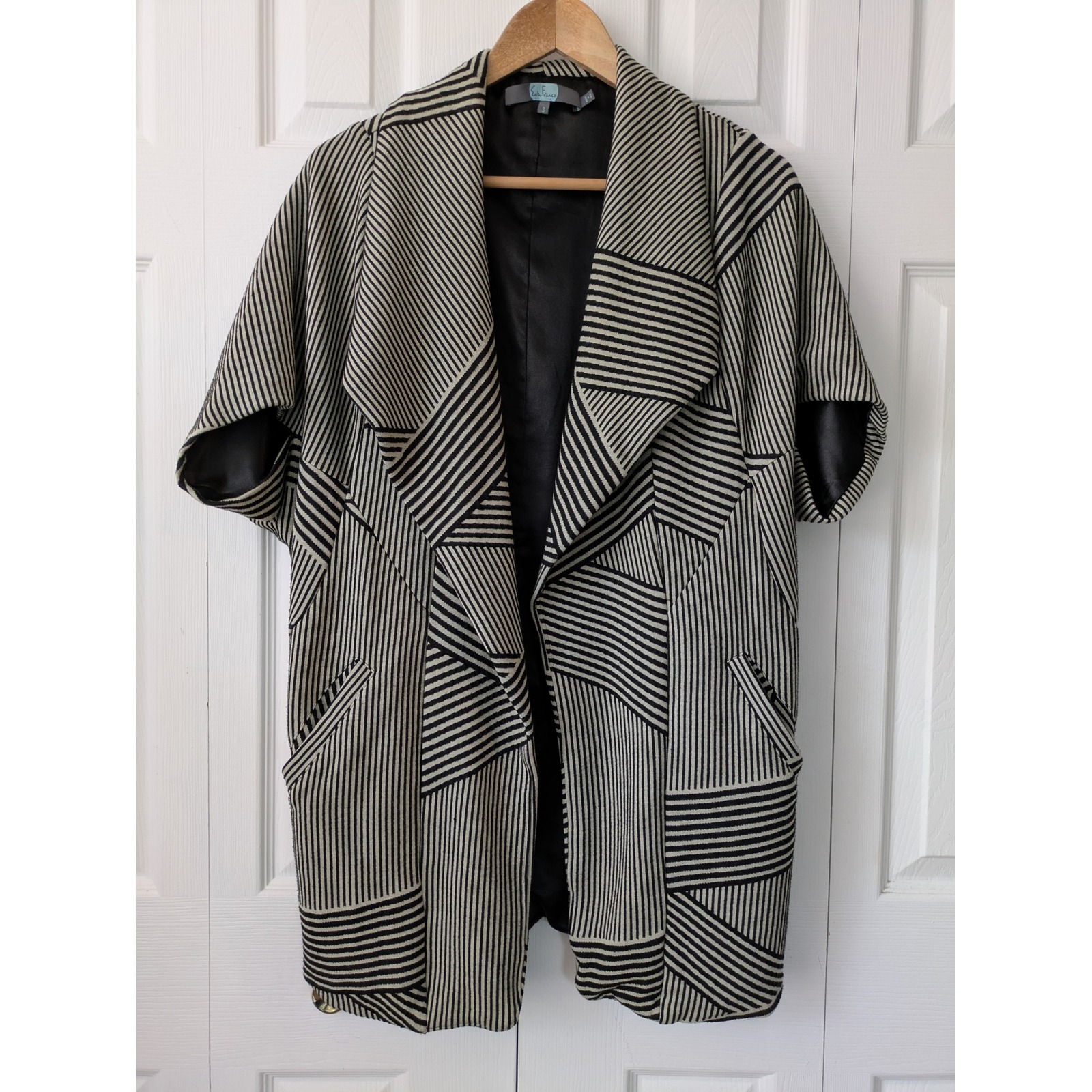 Eva Franco Open Front Sweater Jacket Cardigan Brown Beige Size Small Geometric