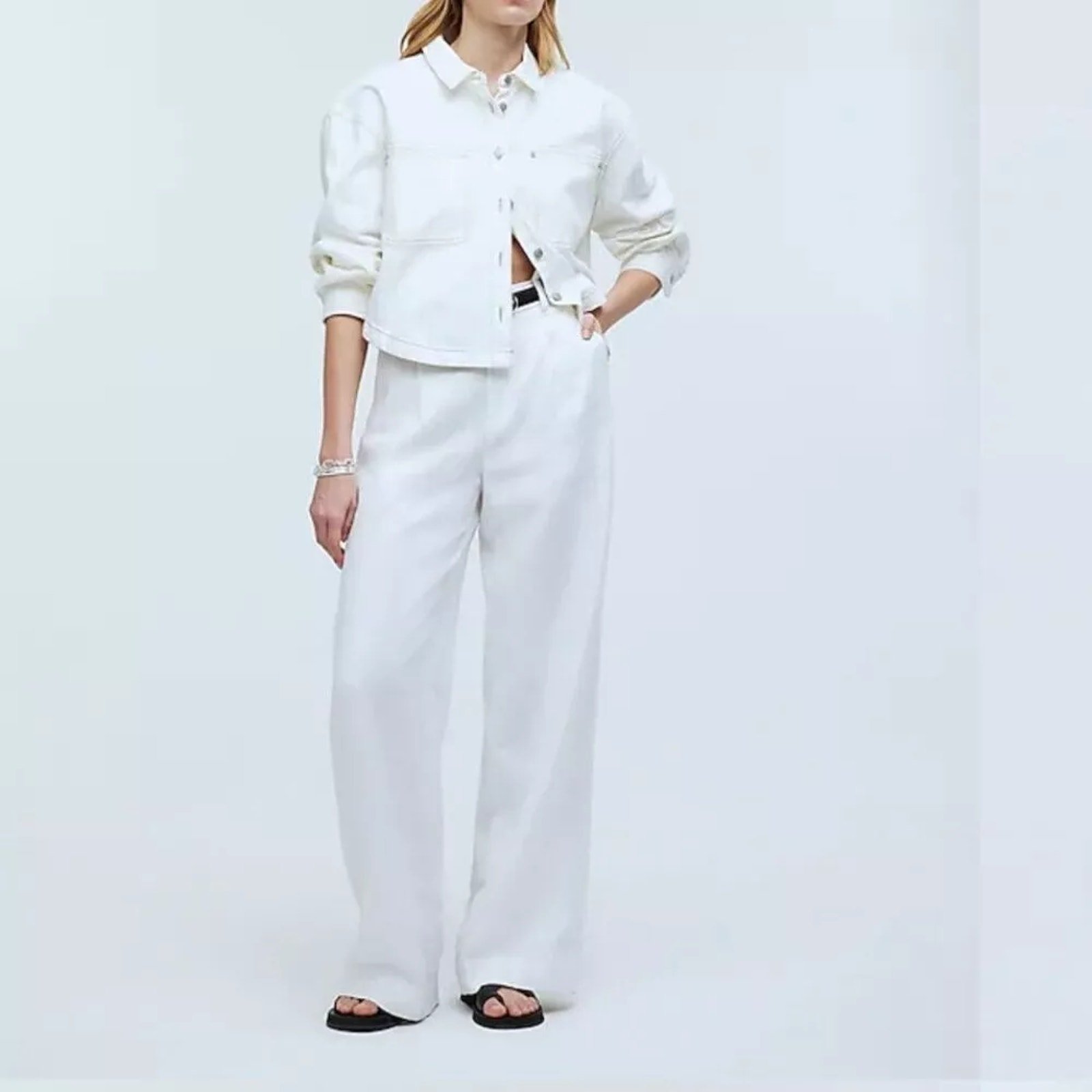 Madewell Womens The Harlow Wide Leg Pants High Rise Pleated White Size 30 NWT