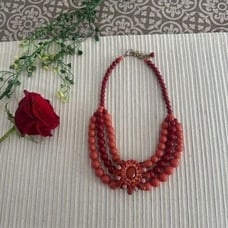 Margherita Buonanno Italy Red Coral Multistrand Bead Vintage Statement Necklace