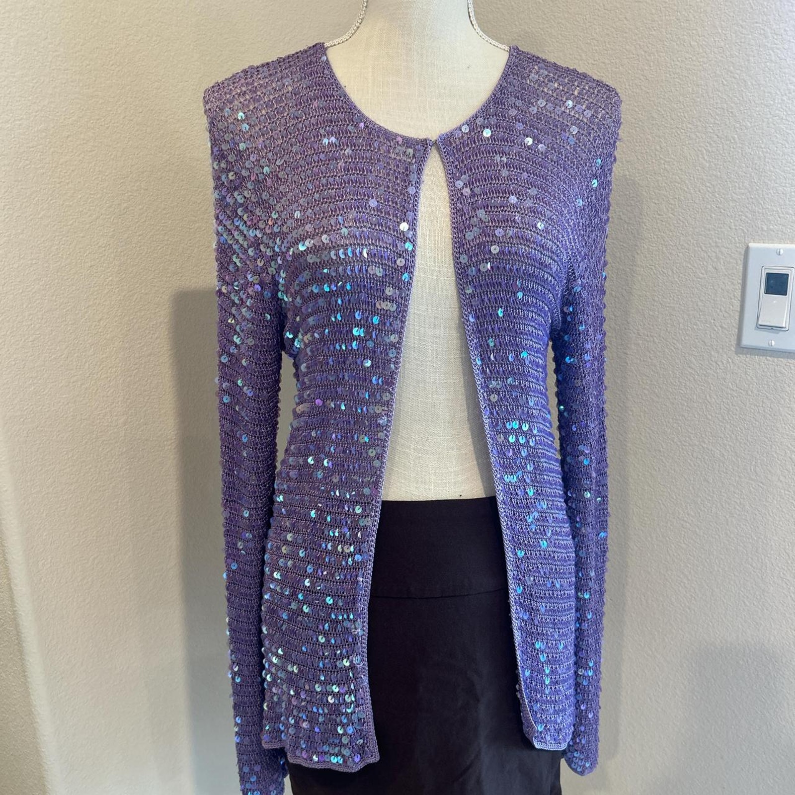 Carol Anderson collection purple sequin long cardigan. Size medium