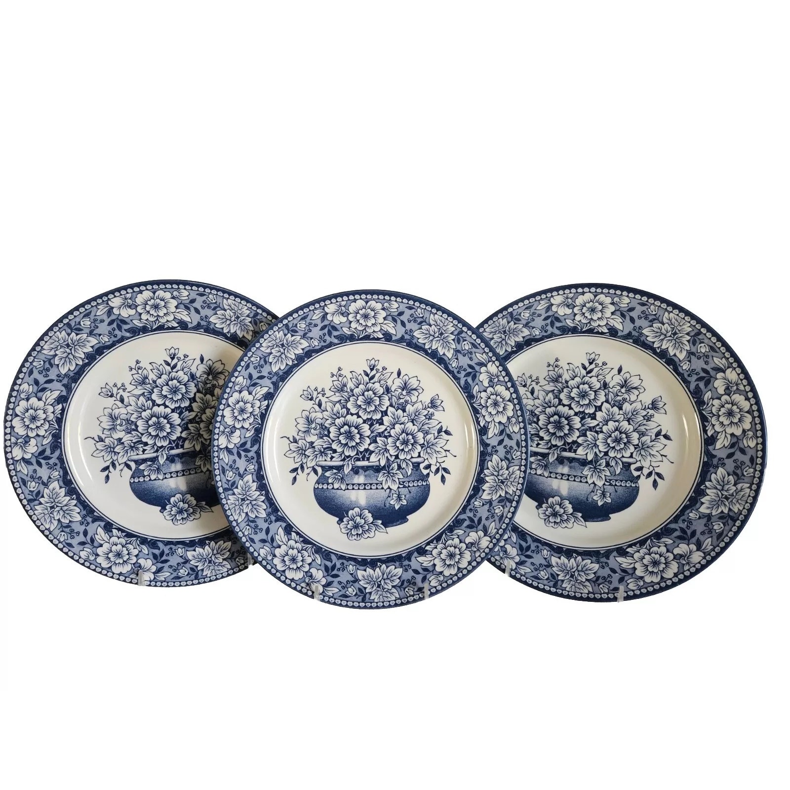 ROYAL STAFFORD Fine Porcelain 11in Dinner Plates Set of 3 Blue White Floral NEW