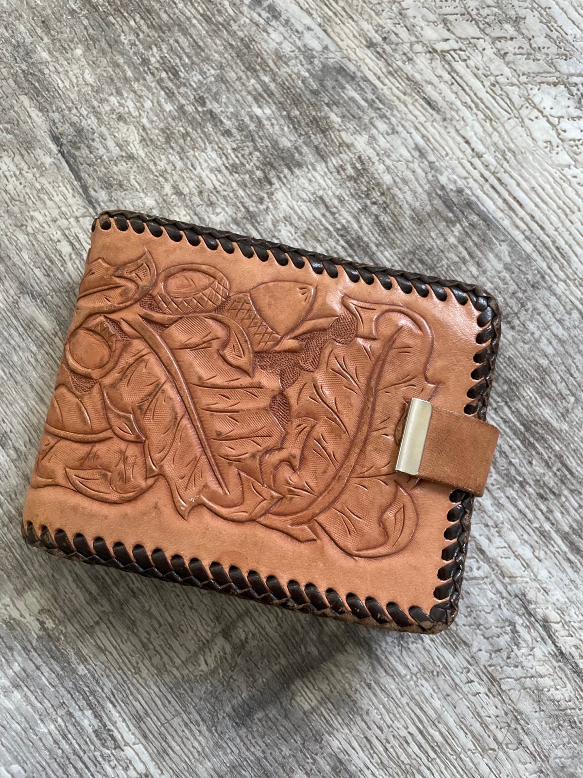 Vintage genuine leather tooled wallet