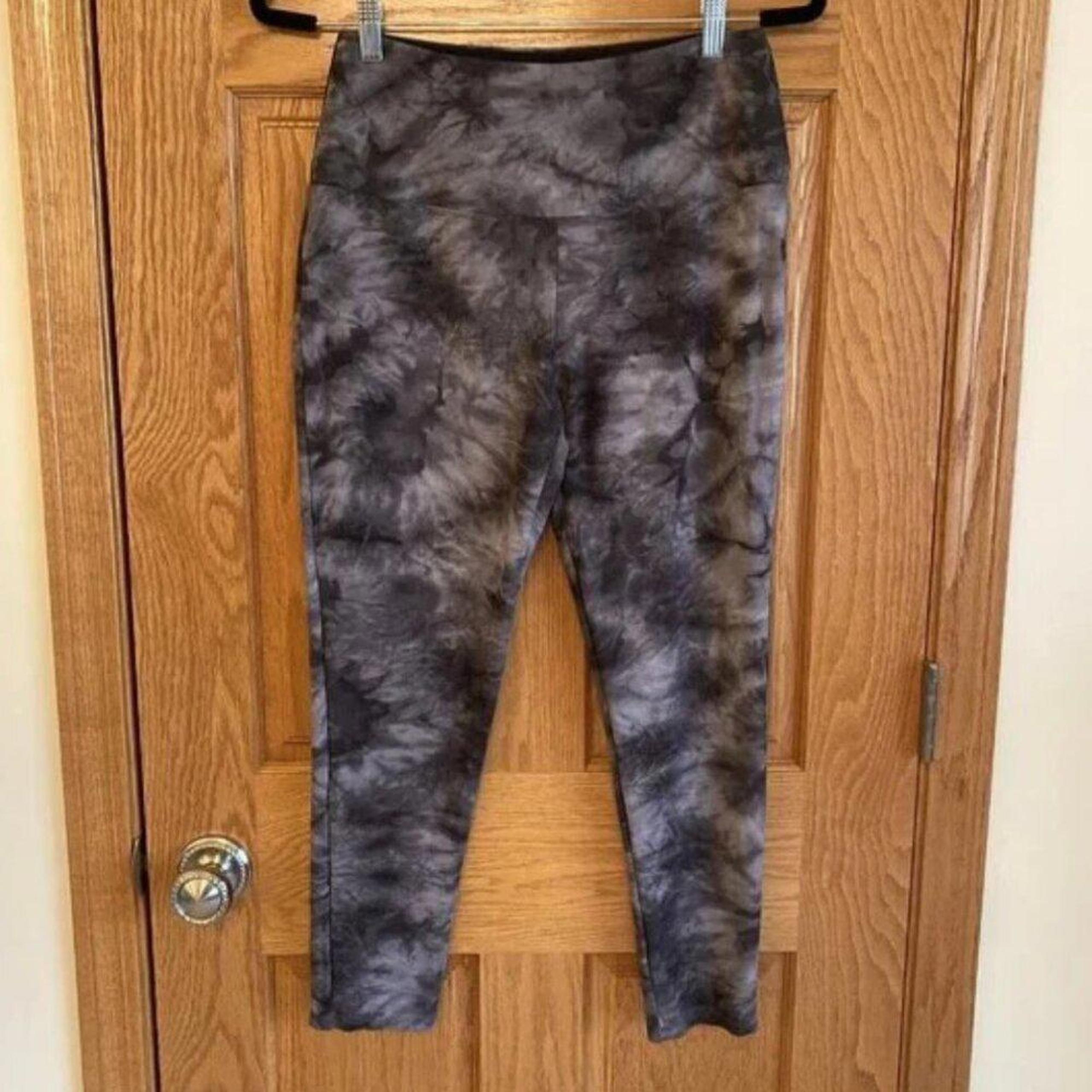 Rachel Zoe Tummy Control Gray Tie-Dye Leggings Size L Activewear Gym Yoga