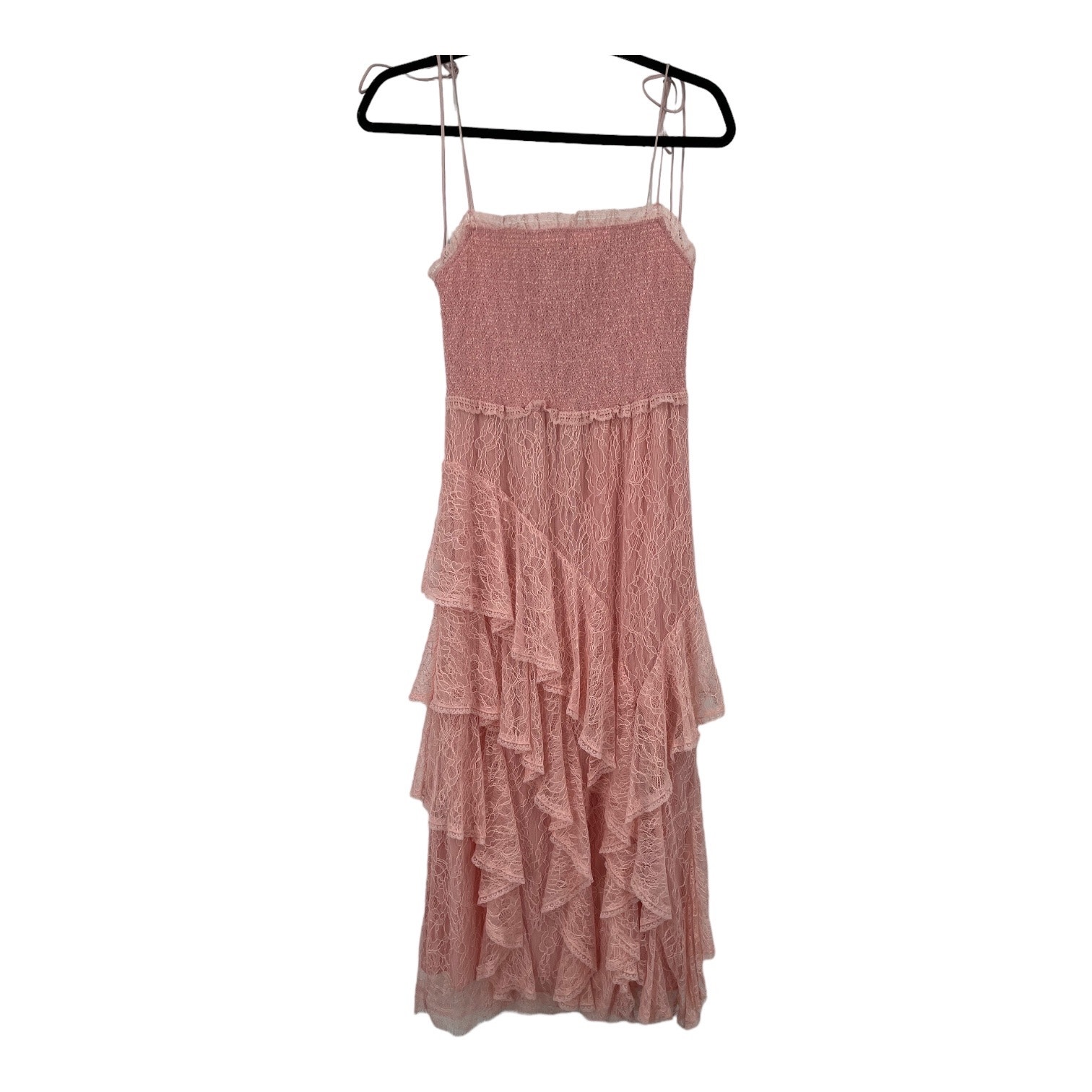 Alice + Olivia dress Jocelyn tiered smocked corded lace midi size 2