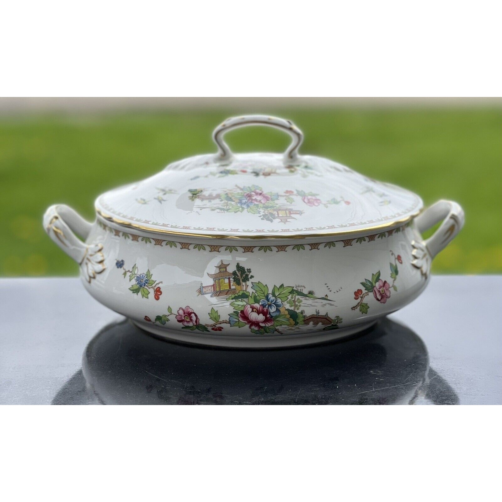 Crown Staffordshire England Pagoda Round Covered Vegetable Dish