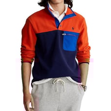 Polo Ralph Lauren's Fleece Mockneck Mockneck. Quarter-snapped placket.