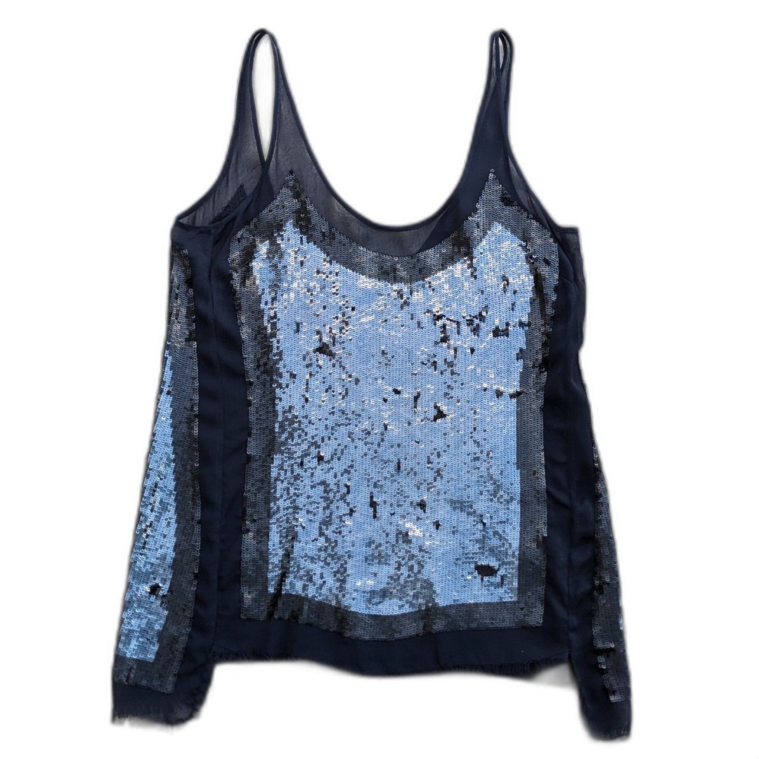 ALLSAINTS Midnight Blue w/Ice Blue-Silver Sequined Raw Hem Evening Tank Size 4/6
