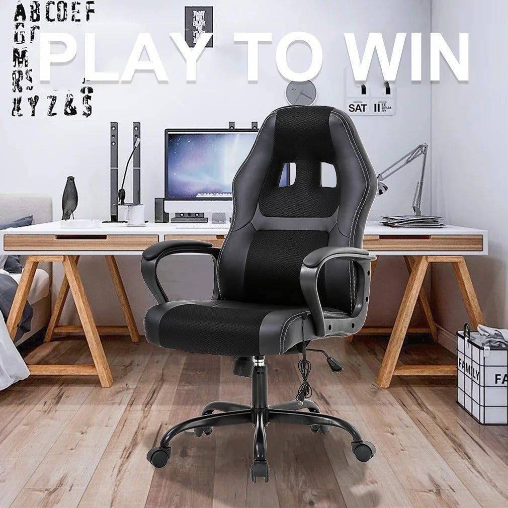 New ，Adjustable & Lumbar Support Swivel Gaming Chair, Black