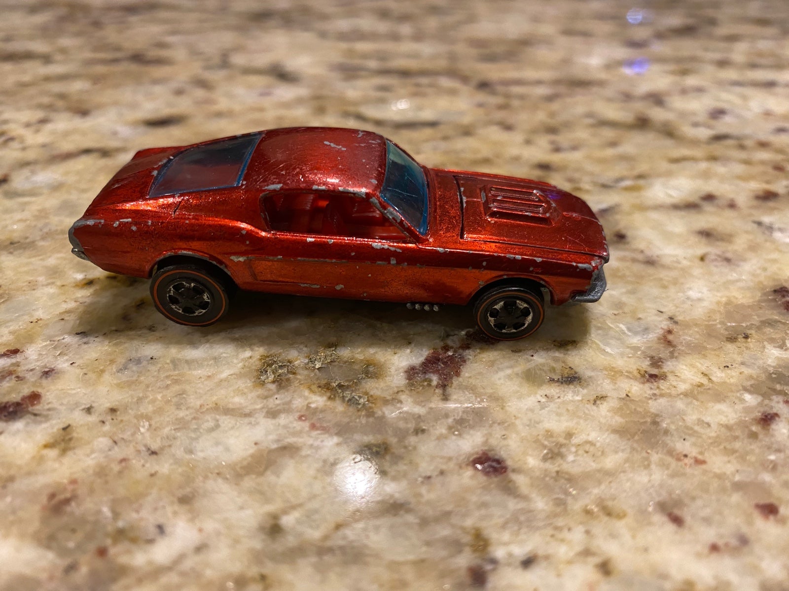 HOT WHEELS VINTAGE REDLINE 1967 CUSTOM MUSTANG RED WITH RED INTERIOR HOOD