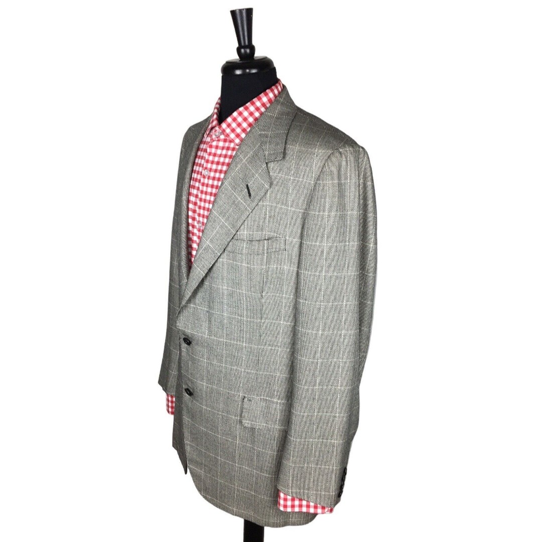 Oxxford Clothes Beige/Black Wool Sport Coat Blazer Half Lined Mens 43T