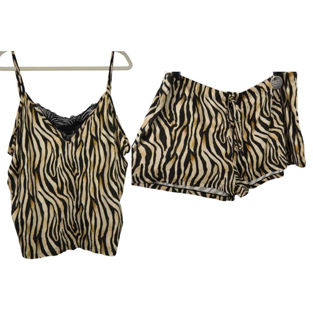 Rachel Roy Women's Black Tan Zebra Cami & Shorts Pajama Lounge Set Plus Size 2X