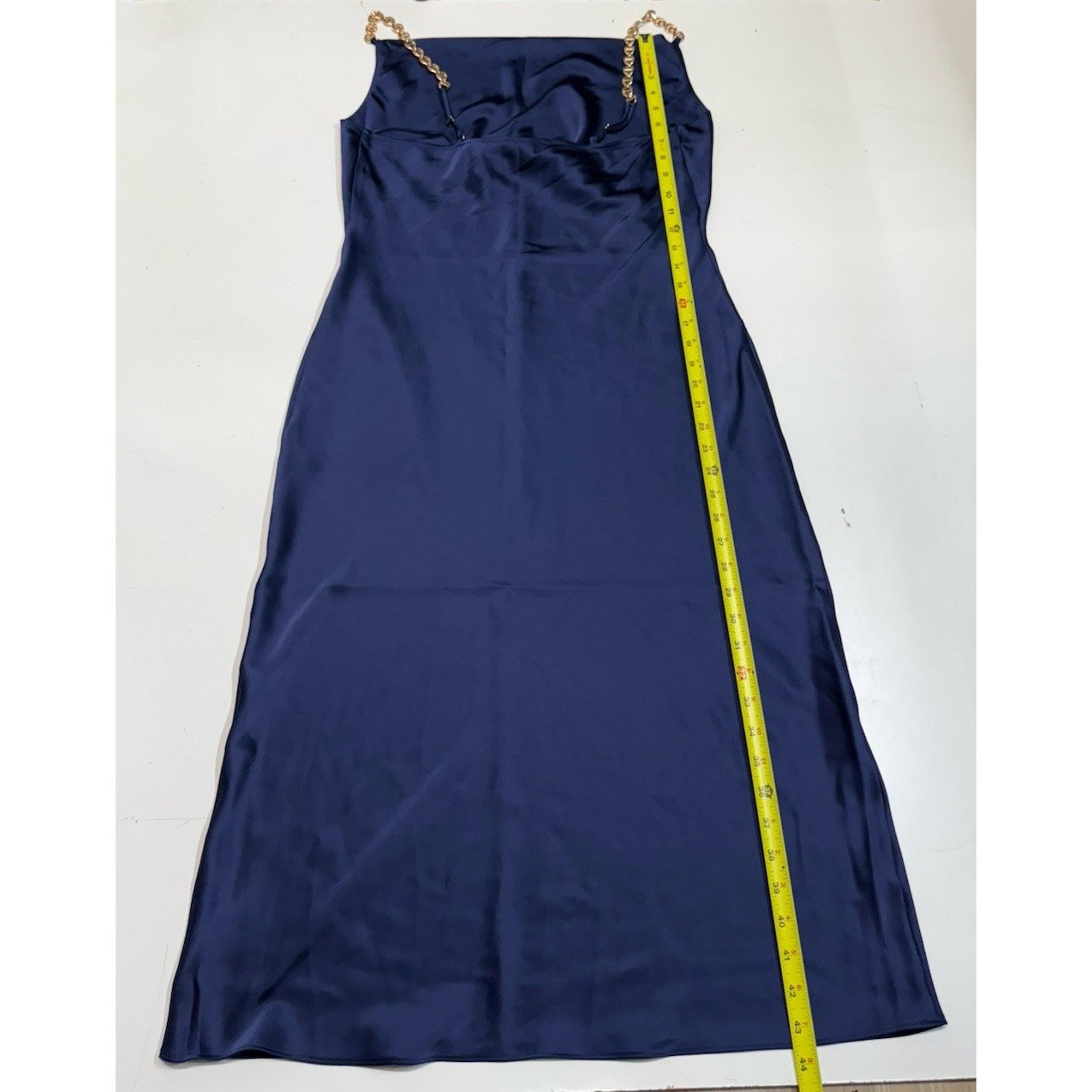 House Of Harlow X Revolve Blue Satin Dress With Gold Straps Women's Size Medium