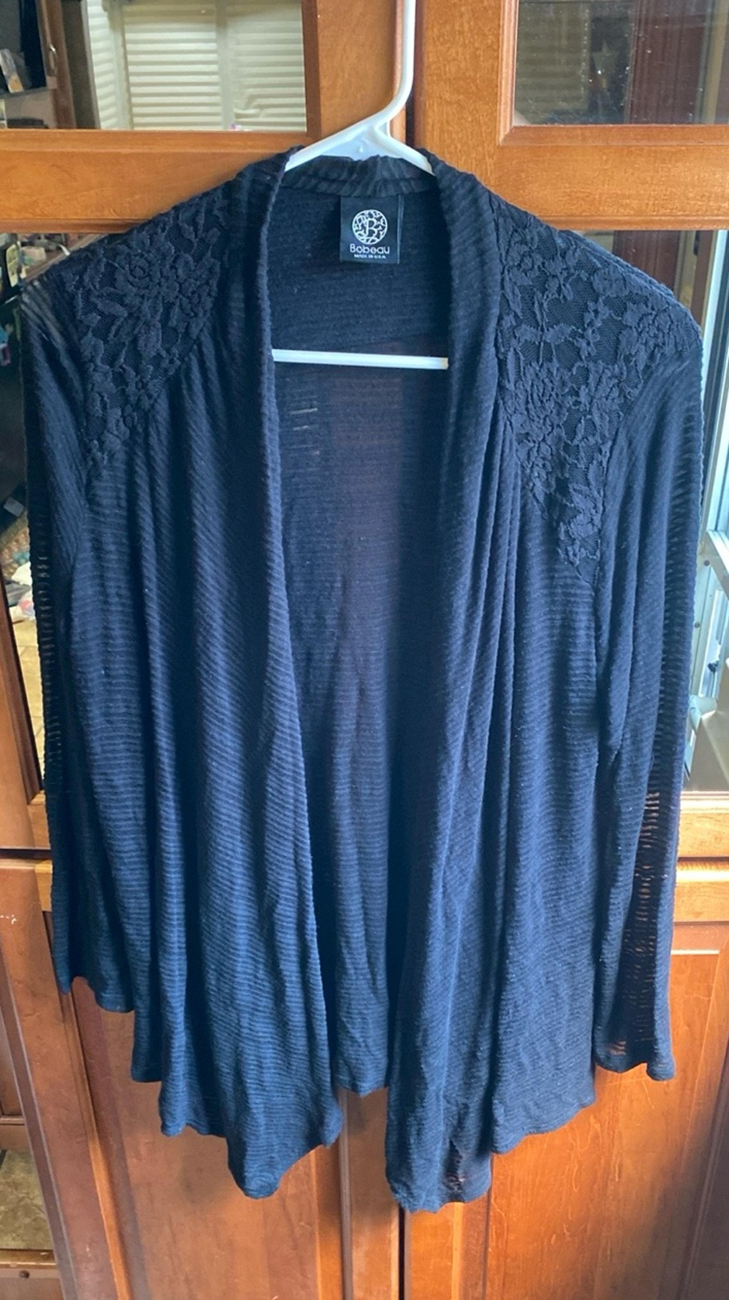 Vintage Bobeau Black Asymmetrical Open-Front 1X Cardigan