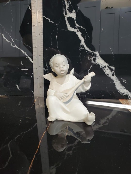 Vintage Lladro Angel Black Legacy Angel Figurine With Mandolin #4537