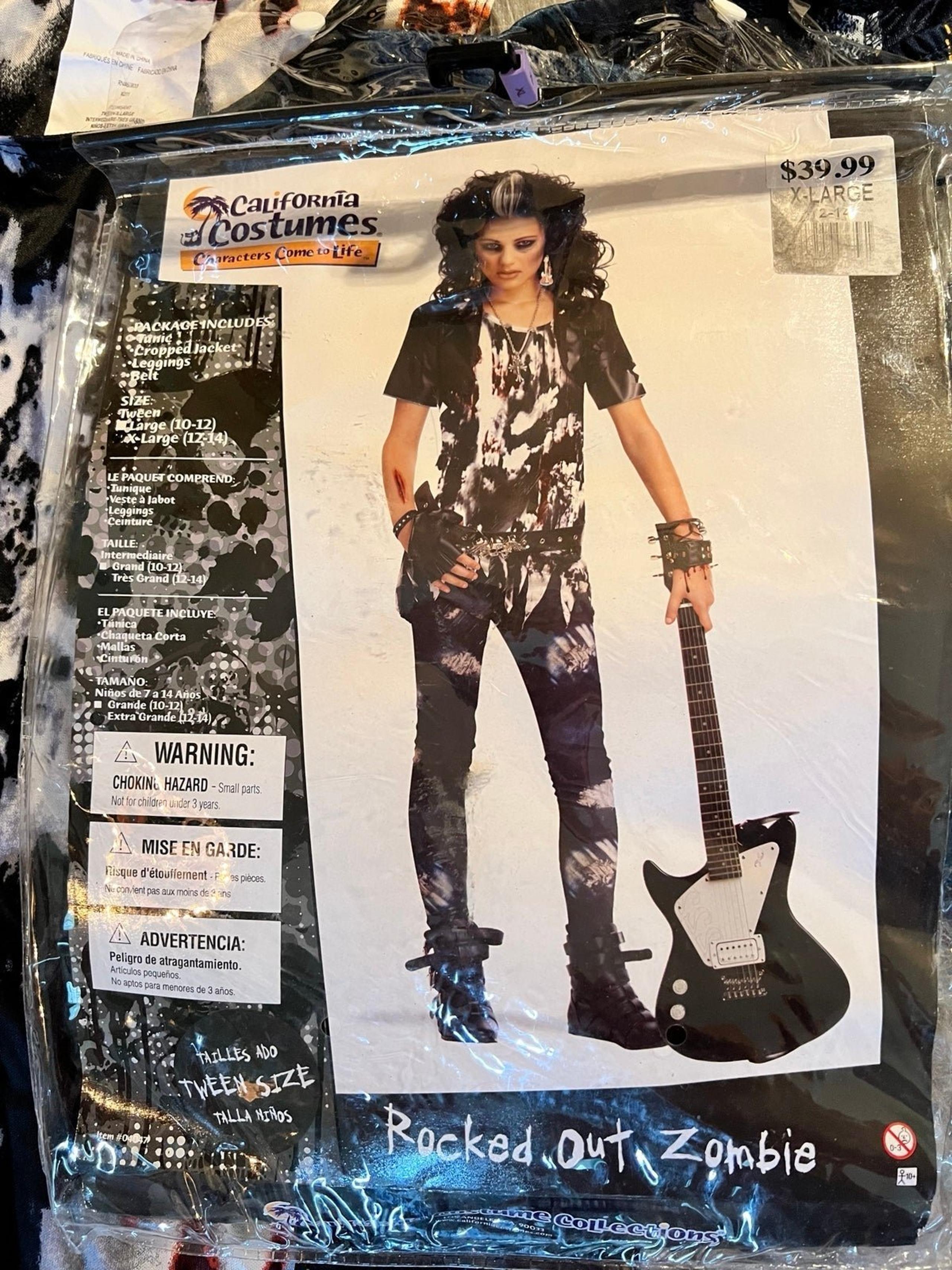 Rocked out zombie Halloween California costume kids xl 12-14
