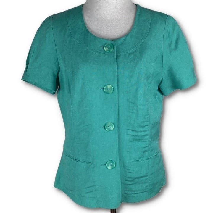 East 5th Womens blazer size MP teal 55% linen vintage 90s career