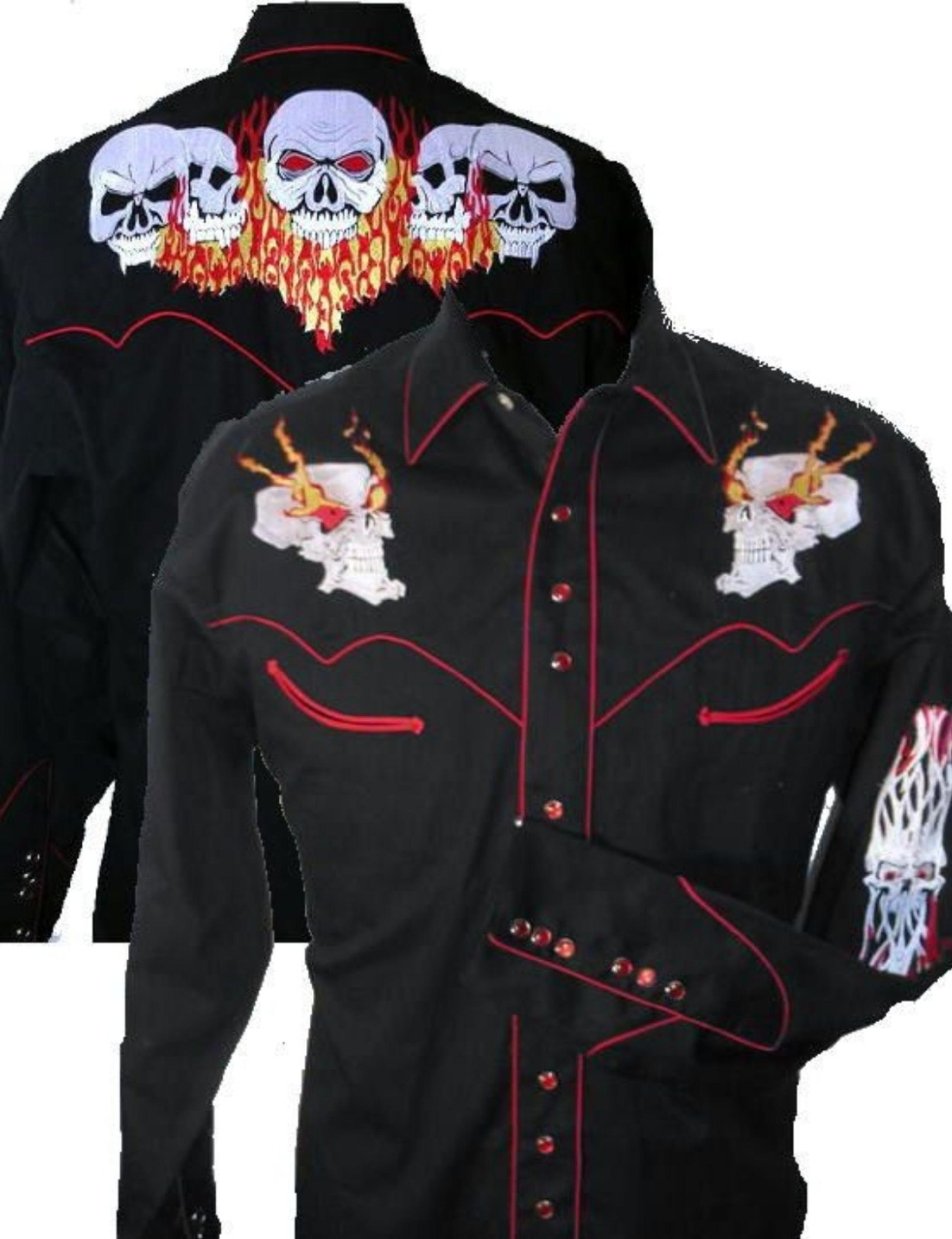 ROCKMOUNT Ranch Wear MEN'S FLAMING SKULL embroidered WESTERN button-up shirt 676