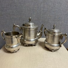 Vintage James W. Tufts 3 Pieces Footed Silerplate Tea Set