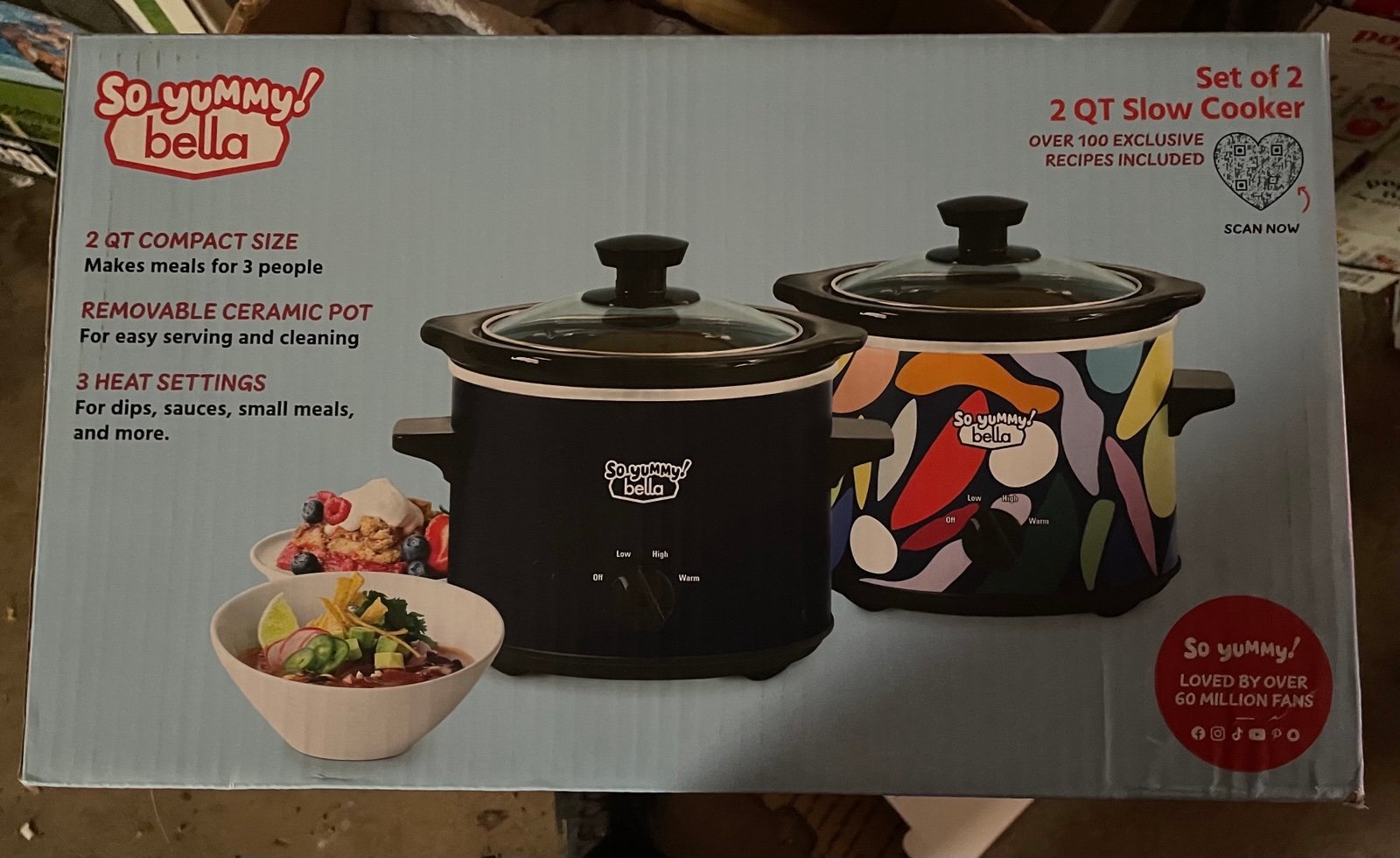 So Yummy by bella 2.0qt Twin Set Slow Cooker Navy and Abstract Pattern