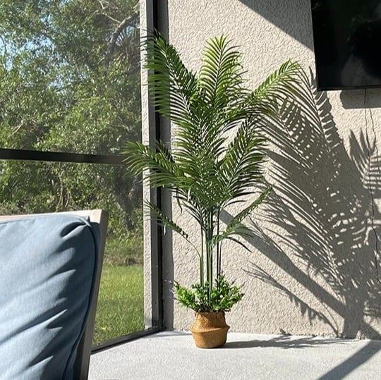 NEW Artificial Areca Palm Tree 5Feet Fake Tropical Palm Plant & Handmade Basket