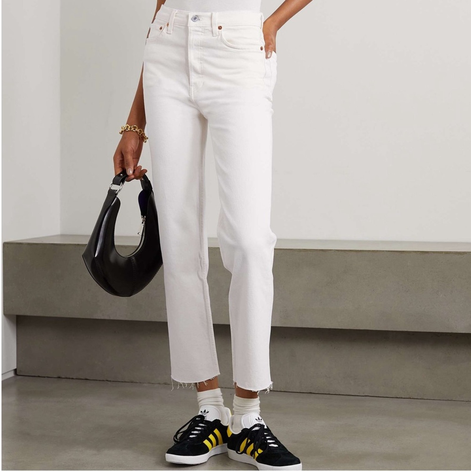 Re/Done Originals High Rise Stovepipe Cotton Jeans in White Wash - Size 27