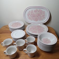 Set of 34 Noritake Primastone Dinnerware 8327 LOVE BIRDS Stoneware Japan Vtg 70s