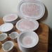 Set of 34 Noritake Primastone Dinnerware 8327 LOVE BIRDS Stoneware Japan Vtg 70s
