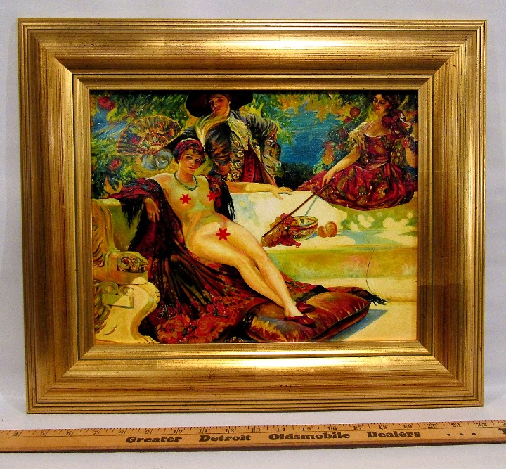 Textured Art Print of VTG Nude Oil Painting Sunbath by Wifredo Lam Gold Frame