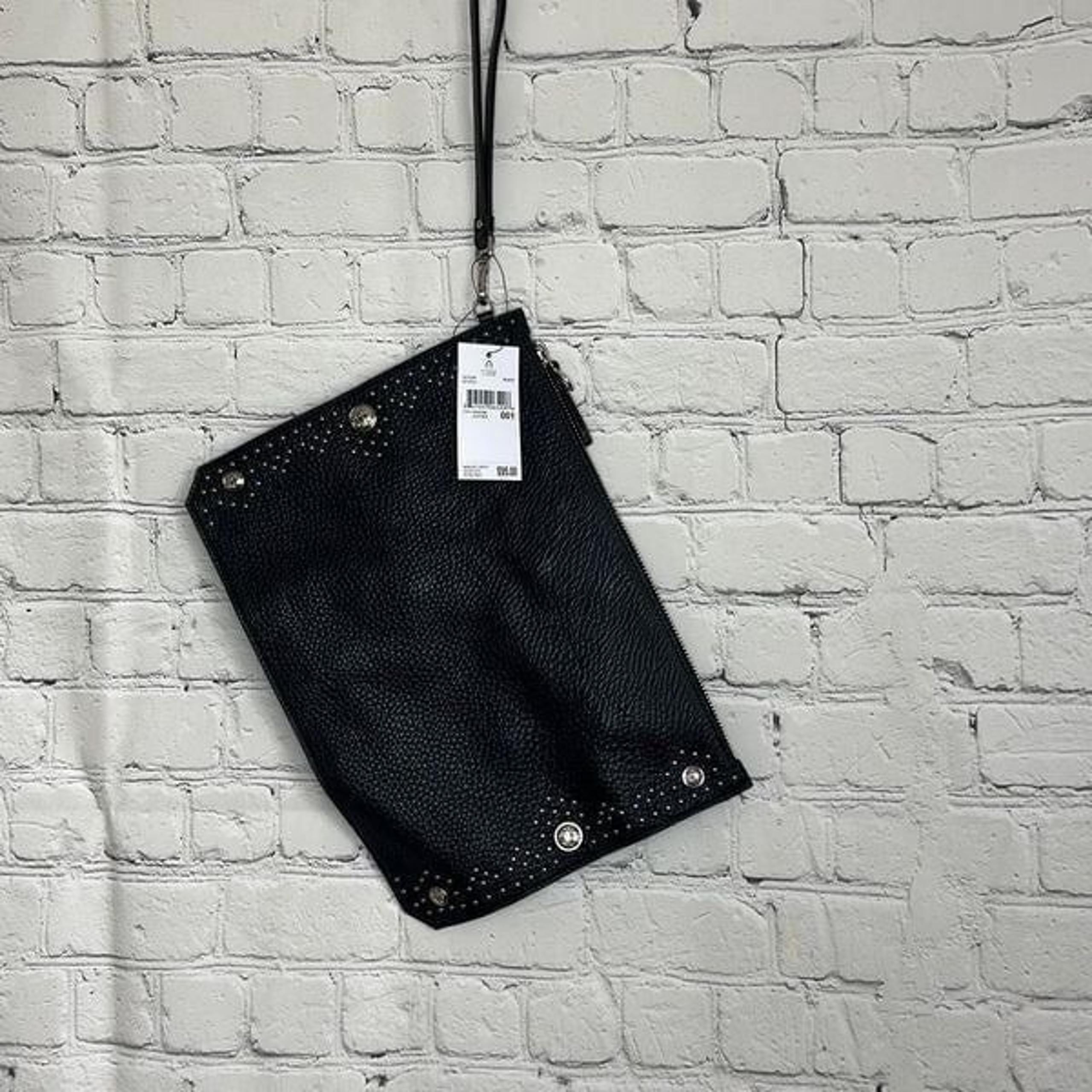 Etienne Aigner Black Leather Wristlet Clutch Studded NEW with tags