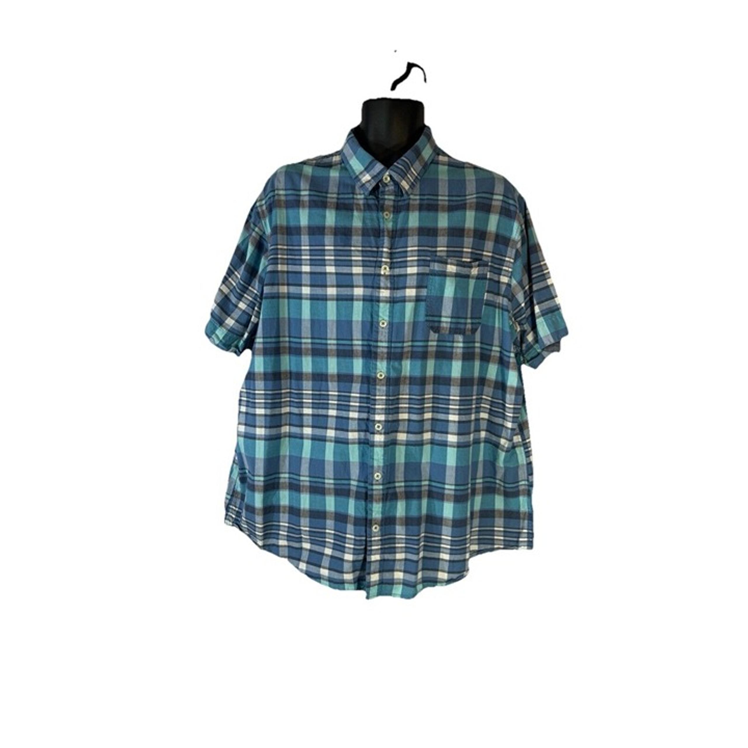 Mossimo Button Up Shirt Mens XXL Athletic Fit Blue Plaid Short Sleeve W/ Pocket
