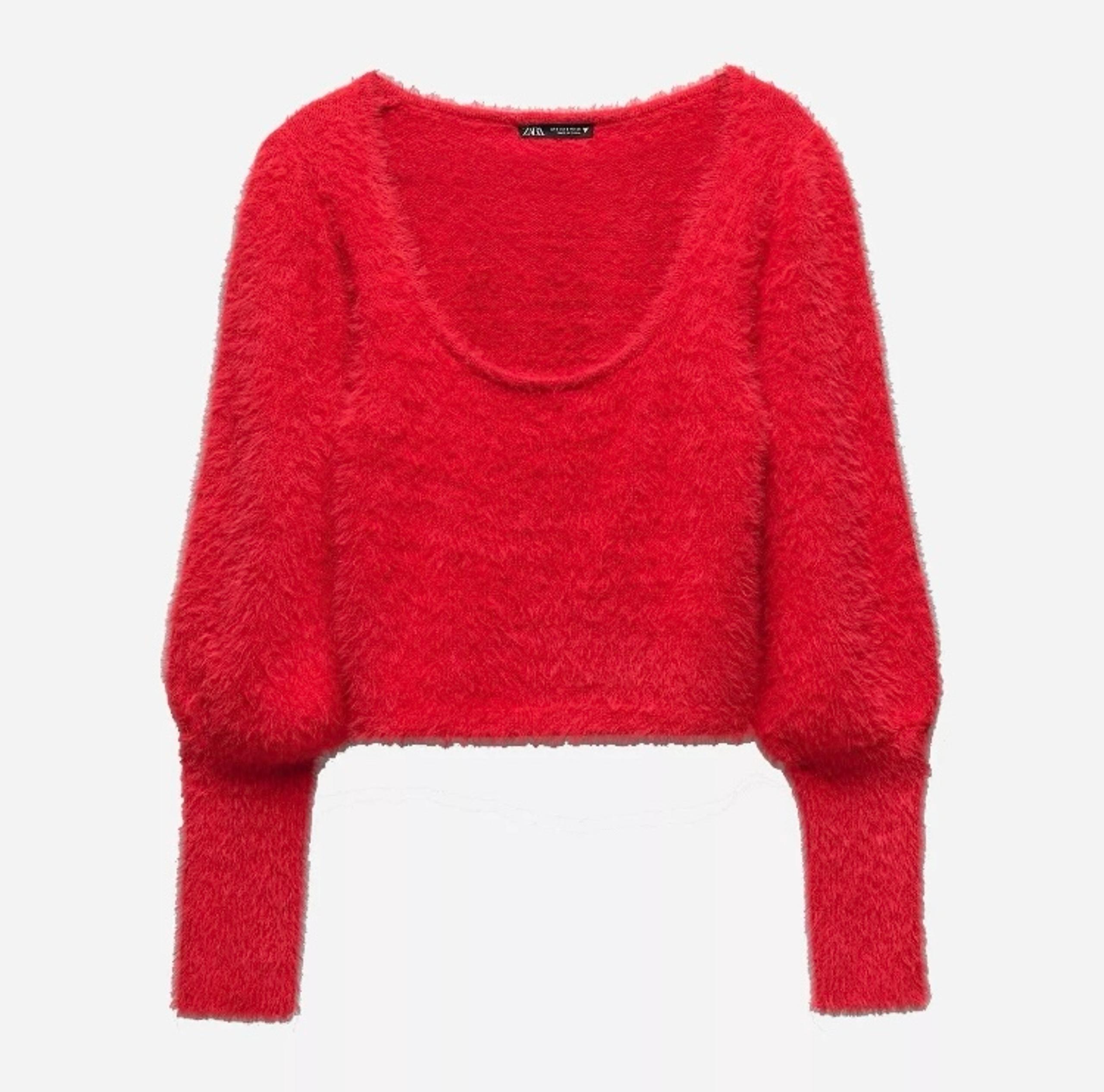 Zara fuzzy cropped red sweater jumper