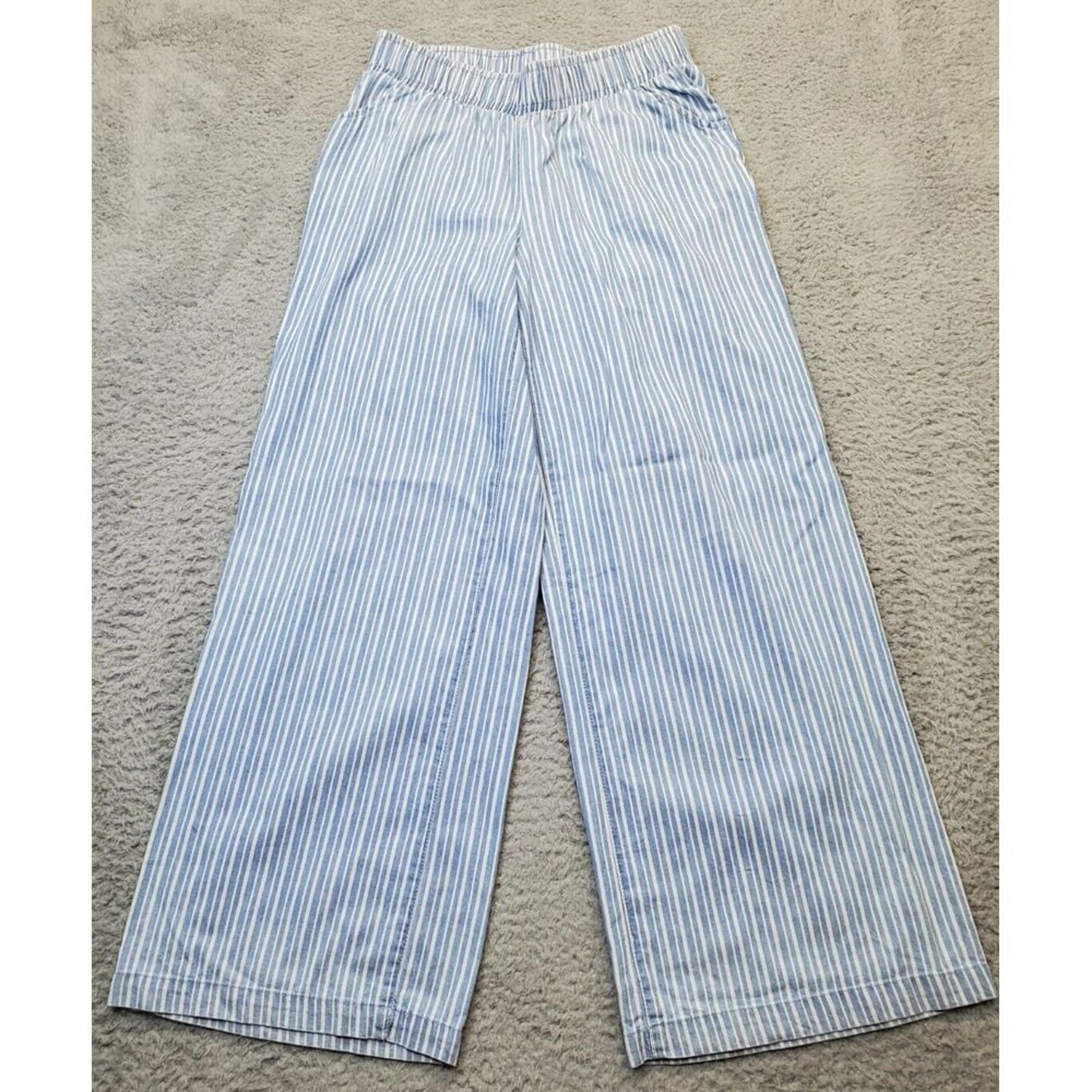 DG2 by Diane Gilman Capri Pants Womens Petite S Blue White Striped Elastic Waist