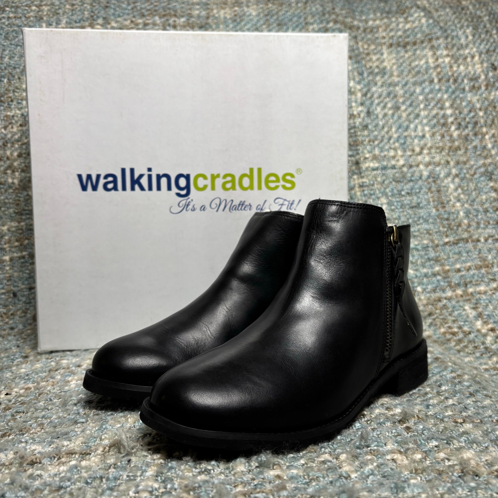 Walking Cradles Kason Ankle Boots in Black Rustic Leather (Wide)